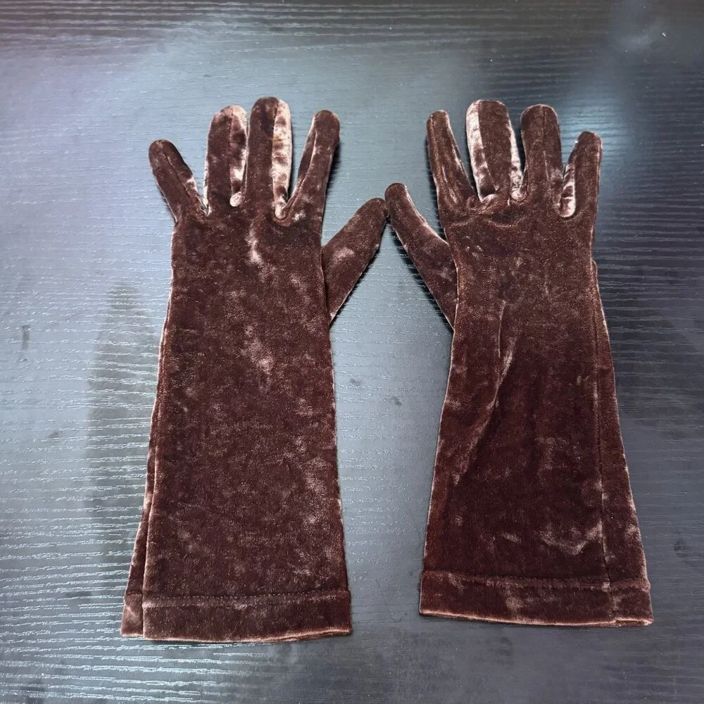 Vintage Banana Republic Made in Italy Women's Brown Velvet Long Gloves One Size